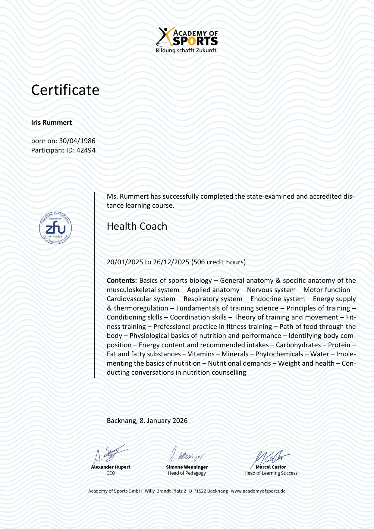 Health Coach Certificate